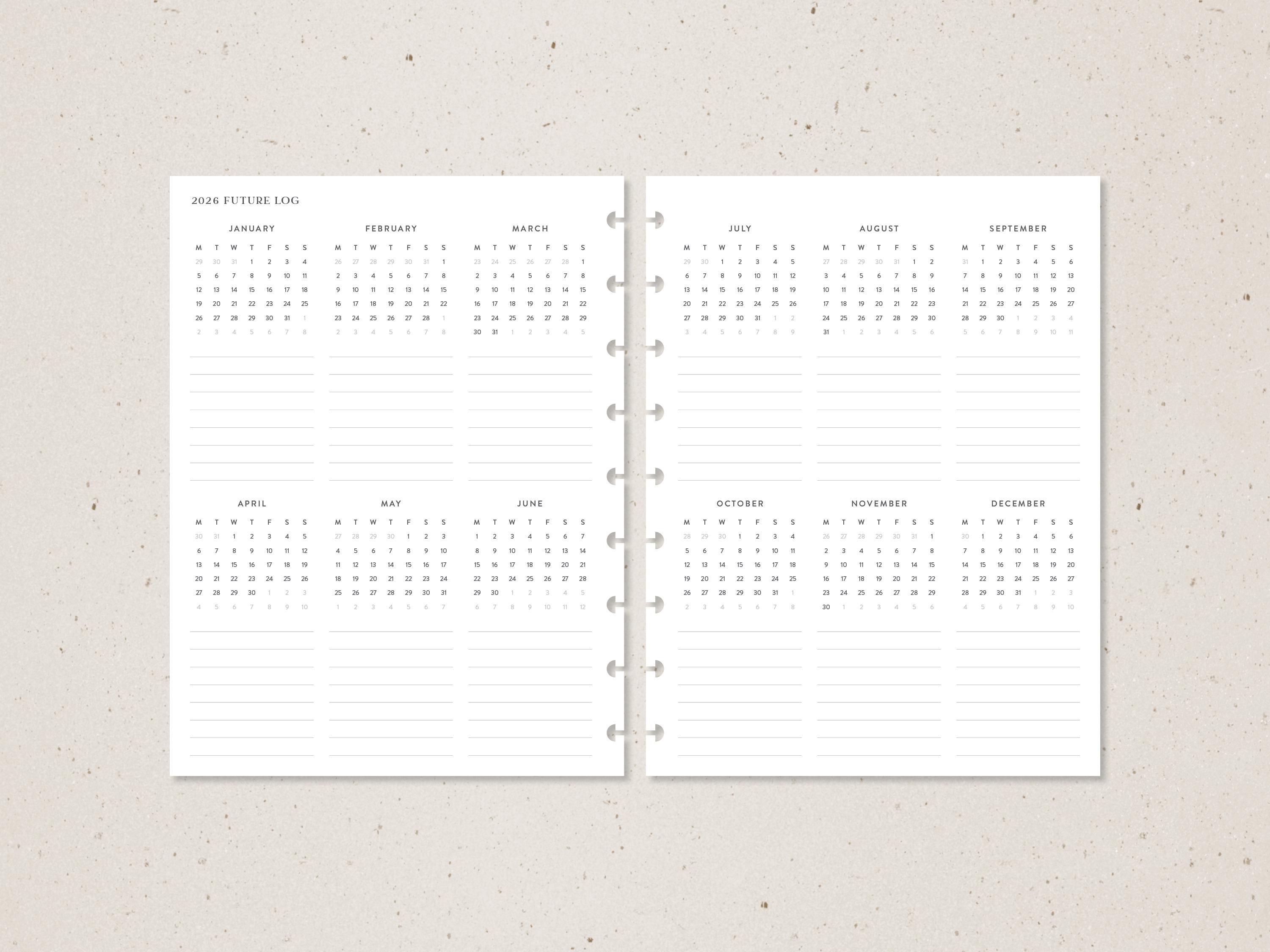 HP Classic | 2026-2027 Future Log Insert With Yearly Overview Calendar ...