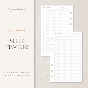 May include: Two white sleep tracker inserts with a grid layout for monthly sleep habit tracking. The text "SLEEP TRACKER" is displayed in large font. The text "VISUALIZE YOUR SLEEP HABITS MONTH AT A GLANCE SLEEP LOG" is also visible.
