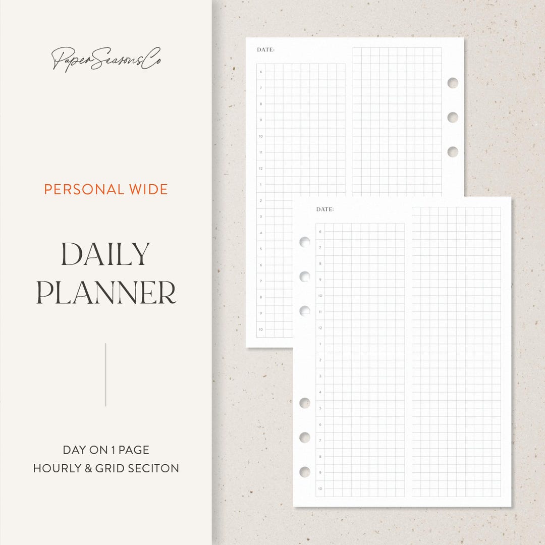 Daily Plan Grid Personal Wide | Undated Daily Planner Insert, Day on One Page With ...