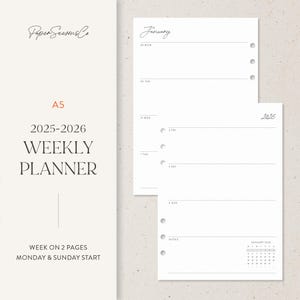 A5 | 2025-2026 Weekly Agenda Insert, Clean Weekly Overview, Digital Planner Pages