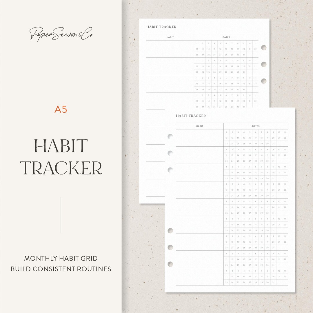 A5 | Minimal Habit Tracker Planner Refill With Monthly Grid - Etsy