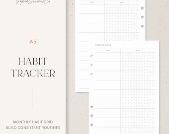 A5 | Minimal Habit Tracker Planner Refill with Monthly Grid