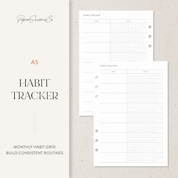 A5 | Minimal Habit Tracker Planner Refill with Monthly Grid