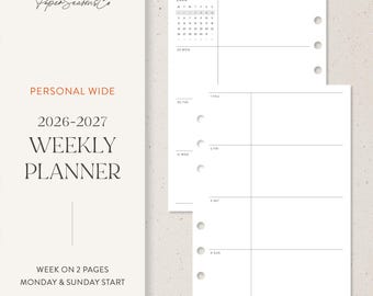 Personal Wide | 2026–2027 Weekly Planner Refill Spacious Weekly Pages