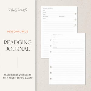 May include: A white reading journal with lined pages and pre-printed sections for title, author, genre, and more. The journal includes the text "READING JOURNAL" and "TRACK BOOKS & THOUGHTS TITLE, GENRE, REVIEW & MORE". The journal is designed for personal use.