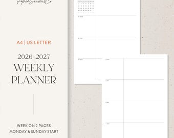 A4, US Letter | 2026–2027 Minimal Weekly Planner Refill Mini Calendar