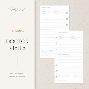May include: Cream planner inserts with the text "Doctor Visits" and "Visit Summary Medical Notes." The inserts have pre-printed sections for recording medical information, including date, hospital, and doctor's comments.