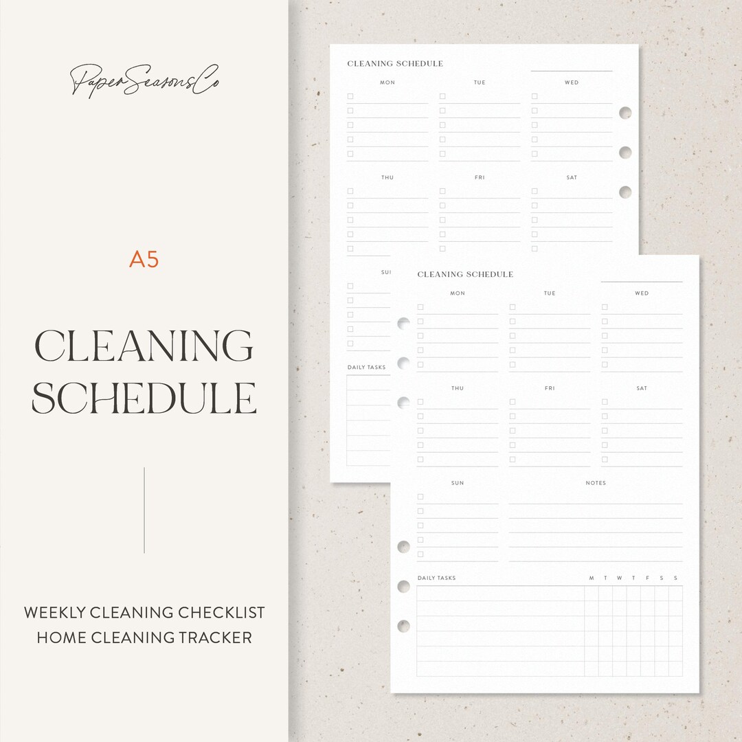 A5 | Cleaning Schedule Planner Insert | Weekly Checklist & Home Tasks ...