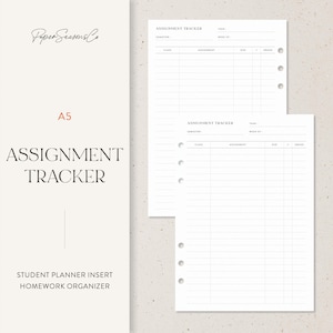 A5 | Assignment Tracker Planner Insert, Homework Organizer for Students