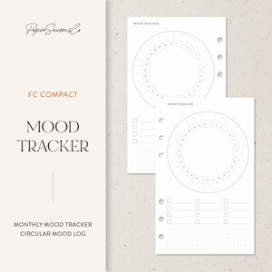 May include: White mood tracker inserts with a circular design for tracking daily moods. The inserts include the text "Mood Tracker", "FC Compact", "Monthly Mood Tracker", and "Circular Mood Log". The Paper Seasons Co logo is also visible.
