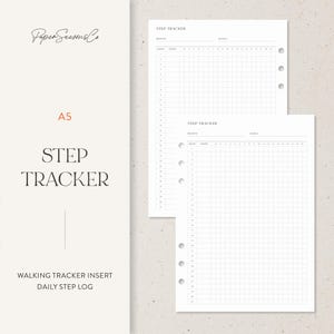 May include: A5 size step tracker insert with a grid for daily step logging. The insert features the text "Step Tracker" and "Walking Tracker Insert Daily Step Log". The design is minimalist with a neutral color palette.