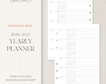 Personal Wide | 2026–2027 Serif Yearly Planner Refill Spacious Year Plan