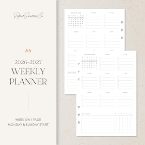 A5 | Navulling weekplanner 2026-2027 | Week-op-1 pagina-indeling | Afdrukbare agenda met taken