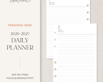 Personal Wide | 2026–2027 Minimal Daily Planner Refill Focus Layout