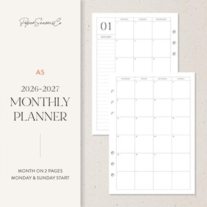 A5 | Maandplanner 2026–2027 | Maand op twee pagina's, lay-out afdrukbaar