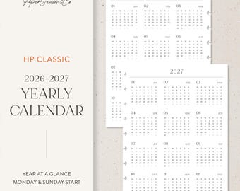 HP Classic | 2026–2027 Minimal Yearly Calendar Year at a Glance