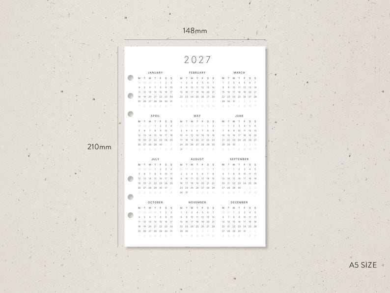 A5 | 2026-2027 Yearly Calendar Inserts, Full Year Overview in Minimal ...