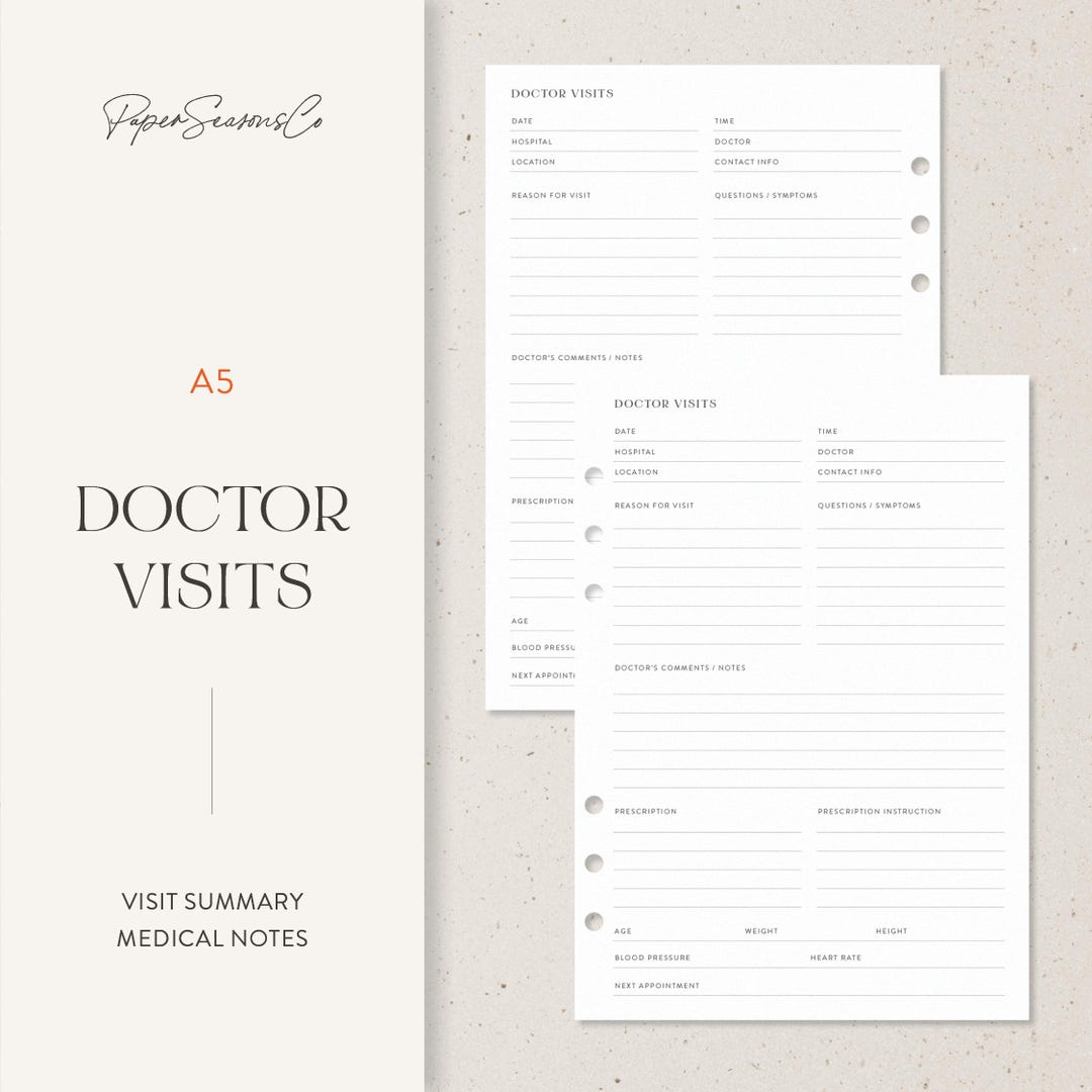 A5 | Doctor Visits Tracker - Medical Notes & Visit Summary Log - Etsy