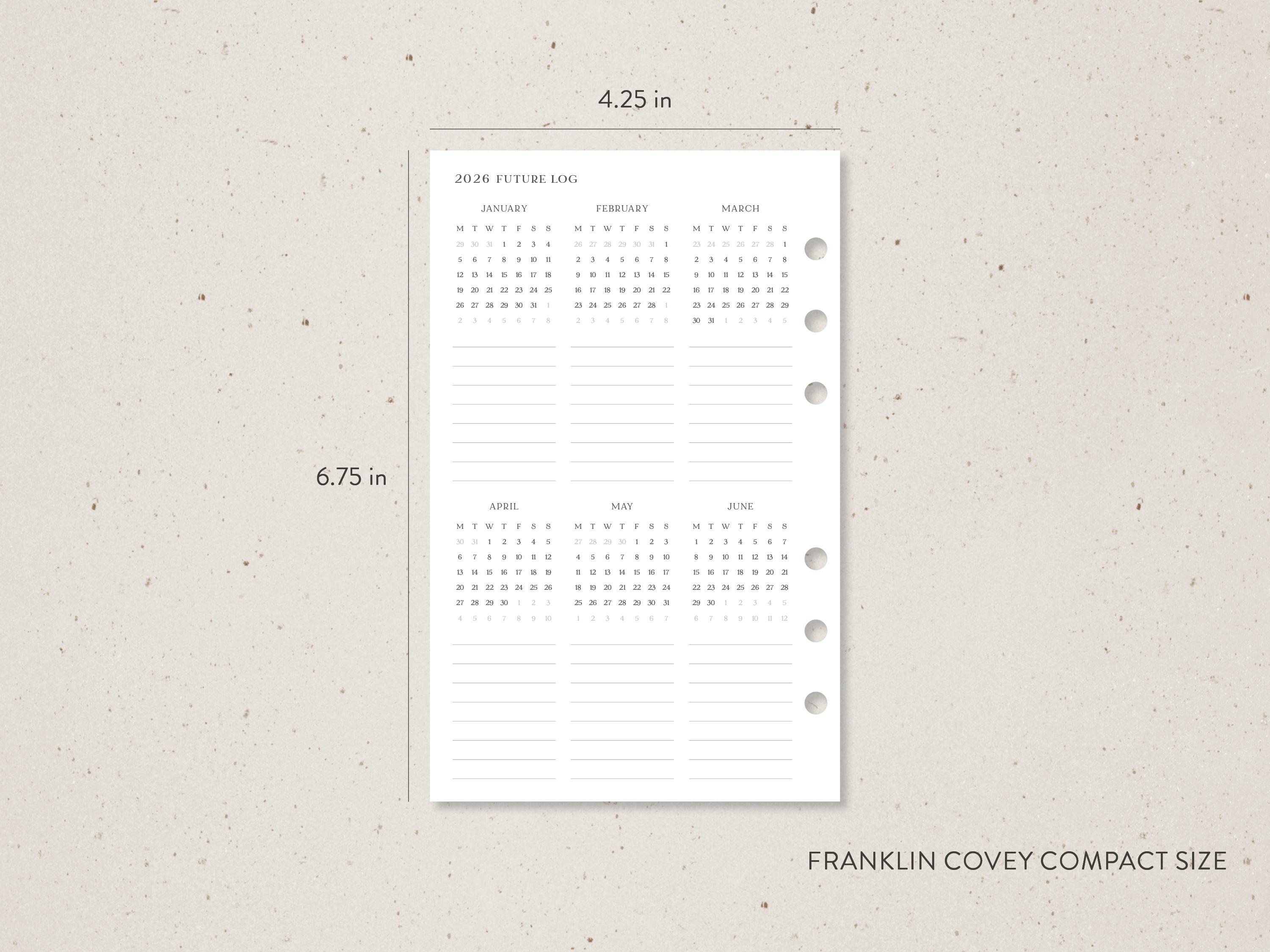 FC Compact | 2026-2027 Future Log Insert With Yearly Overview Calendar ...