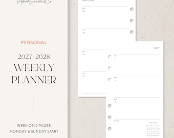 Personal | 2027-2028 Weekly Planner Inserts, Simple Layout for Ring Binders