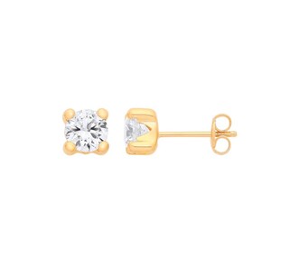 Orecchini A Borchia In Oro Giallo 9kt Con Zirconia Cubica Lilla 5mm, Fatti A Mano UK, In Confezione Regalo
