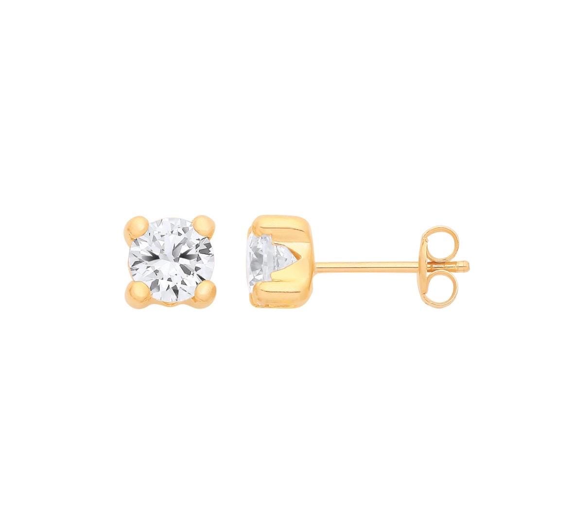 Orecchini A Borchia In Oro Giallo 9kt Con Zirconia Cubica Lilla 5mm, Fatti A Mano UK, In Confezione Regalo