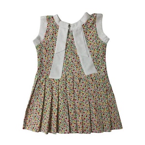 Organic Cotton Baby Girl Dress – Handmade Summer Toddler Dress – Floral Vintage Outfit with Bow