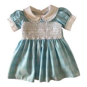 Vintage Blue Girls Dress - Handmade Peter Pan Collar Dress - Toddler Summer Party Dress - Baby Girl Birthday Outfit