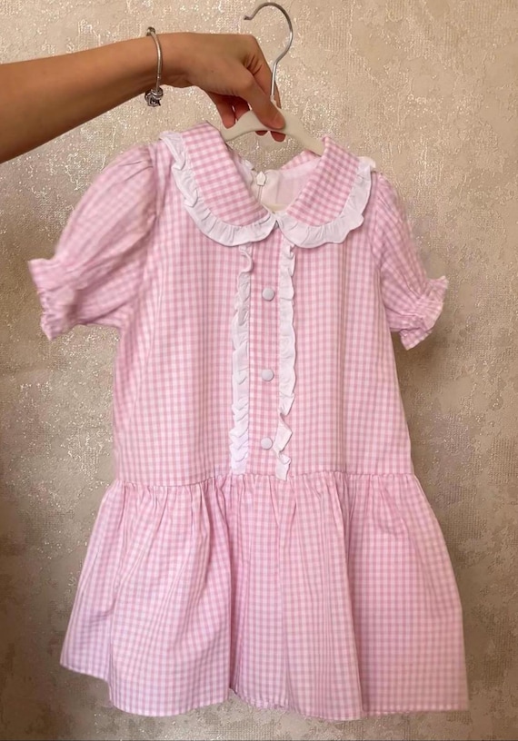 gingham short dress with peter pan collar Bamboo Peter Pan Collar Dress in Gingham Thistle by Kyte Baby