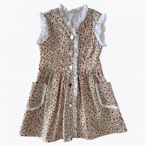 Handmade Ruffle Baby Girl Dress – Floral Organic Cotton Toddler Dress with Pockets – Vintage Cottagecore Summer Baby Outfit