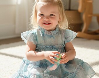 Handmade Cotton Chiffon Baby Girl Ruffle Tiered Summer Dress - Toddler Birthday Outfit Pastel Boho