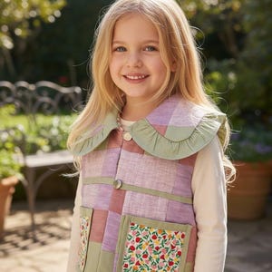 Débardeur lavande patchwork pour enfants, coton bio, édition limitée, boutique héritage fait main