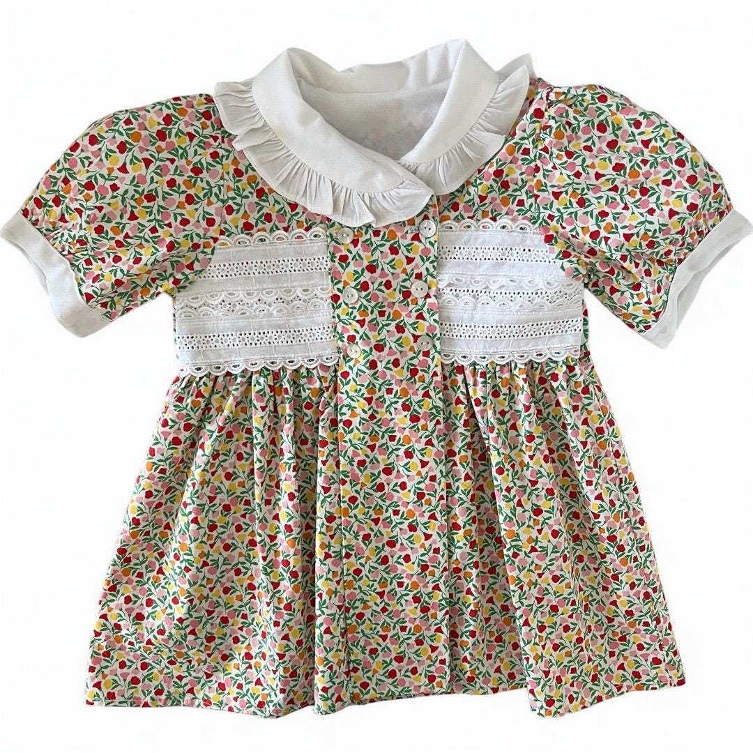 Liberty Style Floral Baby Dress - Vintage Cotton Lace Summer Birthday Toddler Outfit