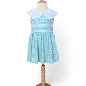 Vintage Baby Girl Dress – Green Gingham Cotton Dress – Toddler Summer Dress with Lace – Handmade Special Occasion Outfit 1-5T