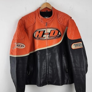 Harley Davidson Leder Motorradjacke: Bikerjacke aus Rindsleder mit gesticktem Logo
