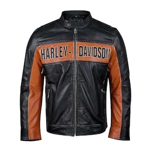 Handmade Harley Davidson Leather Biker Jacket: Embroidered Cowhide