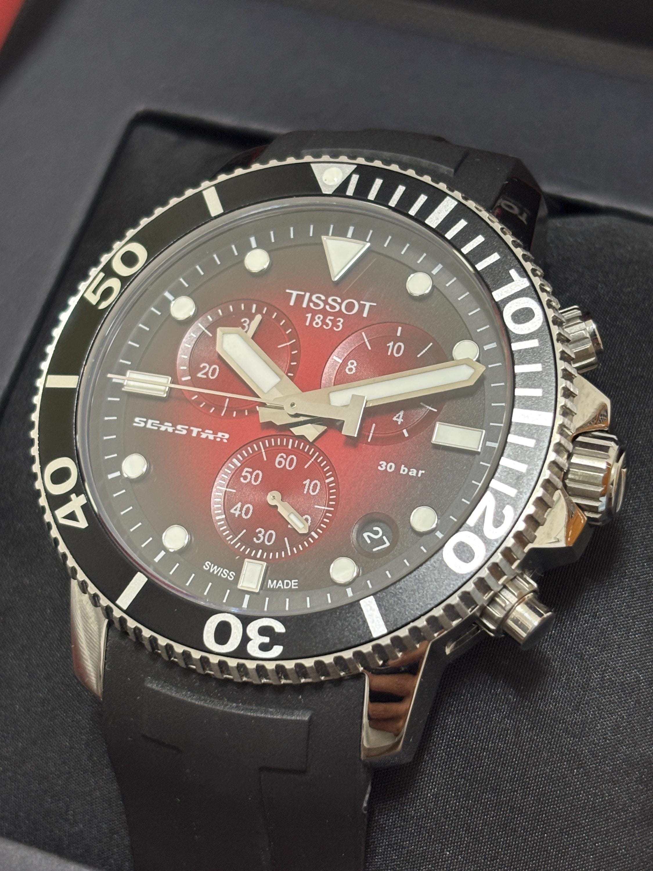 Vintage TISSOT Seastar 1000 Chronograph Red Dial Men's Watch - Etsy