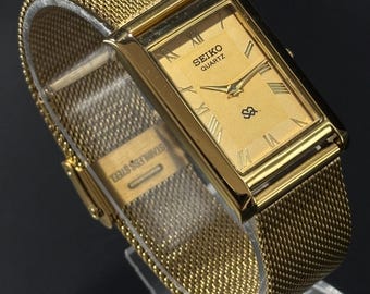 Orologio vintage Seiko Slim Tank: orologio elegante al quarzo in acciaio inossidabile dorato