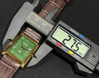 Vintage Seiko Tank Watch: Slim Quartz, Green Face, Leather Band - Etsy