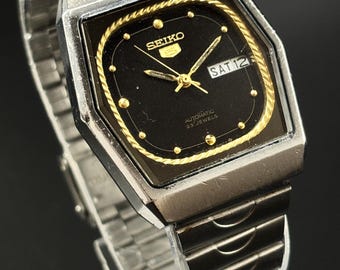 SEIKO 5 セイコー ヴィンテージ デイデイト メンズ 腕時計 自動巻き 動作良好】セイコー5 メンズ腕時計 ブラック 自動巻き