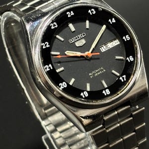 Vintage Seiko 5 heren automatisch 7s26A-ref. 21 juwelen, roestvrij staal Japans polshorloge, oplage, tentoonstelling terug, cadeau voor hem.