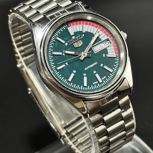 Vintage Seiko 5 Automatic stainless steel Men's Wrist watch Green dial Day-Date Japan made, 6309A, Working condition, Gift for him/friend