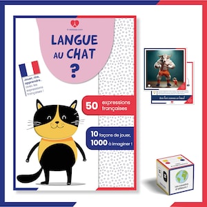 Französisch lernen | FLE-Spiel mit französischen Ausdrücken | FLE-Aktivität | Illustrierte französische Ausdrücke | Französisches Paket | Katzenzunge