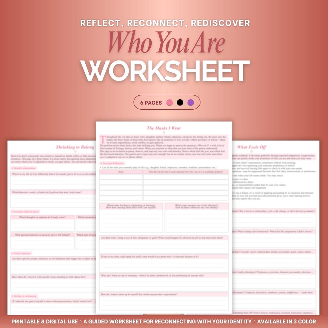 Identity Worksheet to Discover Your True Self | Self Discovery Workbook ...