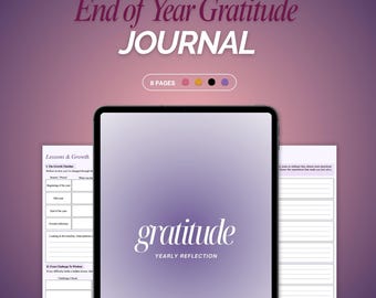 Year In Review & Gratitude Reflection | 2026 Yearly Reflection Journal | New Year and End of Year Review Gratitude Printable and Fillable
