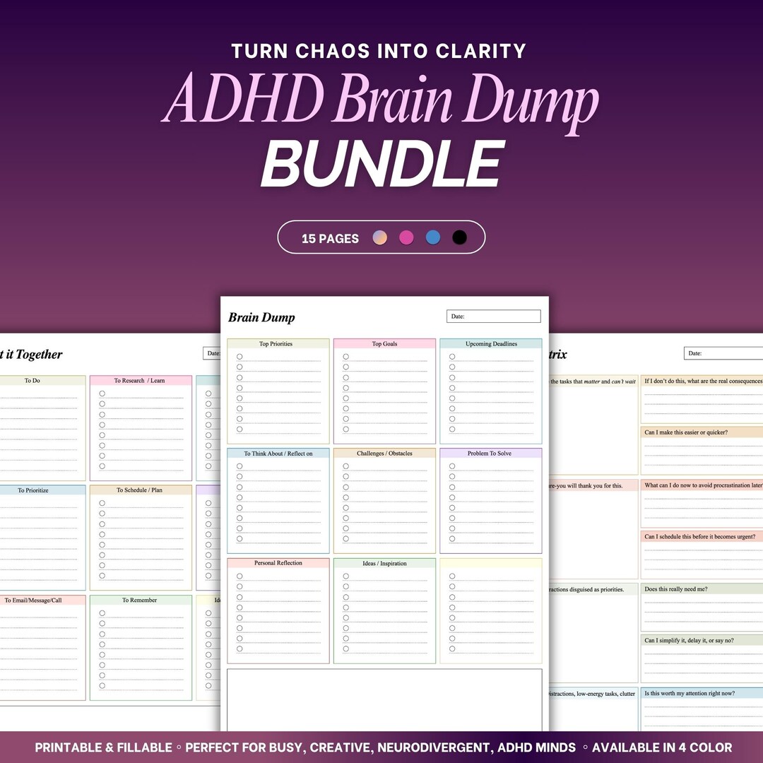 ADHD Brain Dump Printable & Editable | Brain Dump Planner | ADHD Daily ...