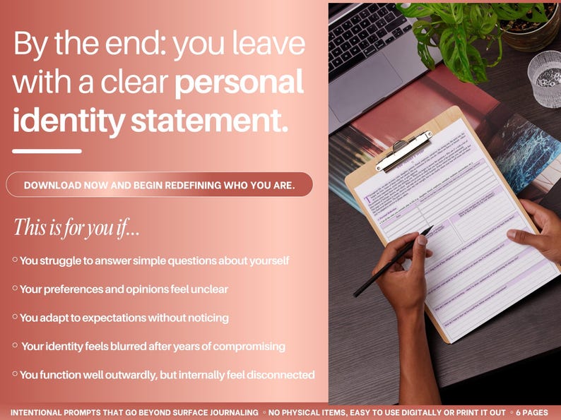 Identity Worksheet to Discover Your True Self | Self Discovery Workbook ...