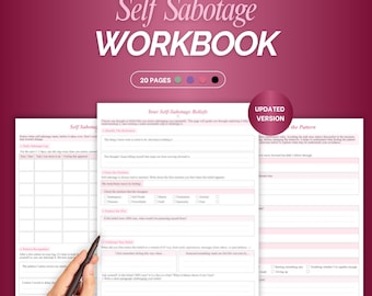 Libro de trabajo de autosabotaje / Hoja de trabajo de autosabotaje imprimible, editable y Goodnotes / Detén el diálogo interno negativo y supera la procrastinación