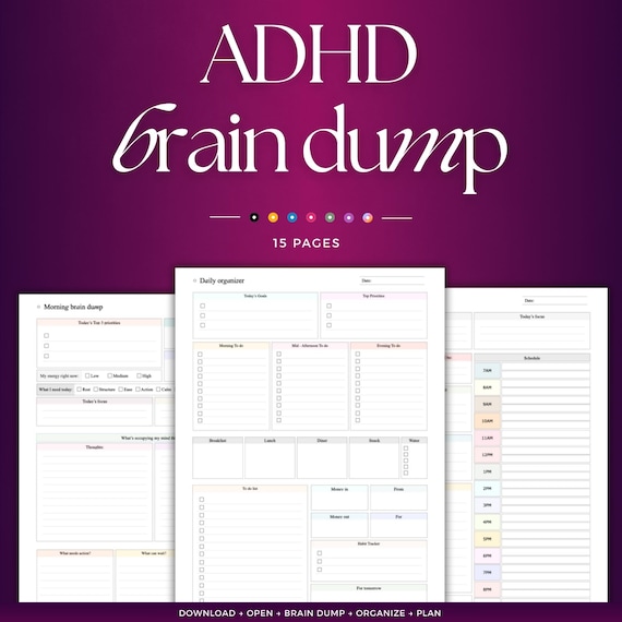 ADHD Brain Dump Printable & Editable | Brain Dump Planner | ADHD Daily, Weekly planner | ADHD Organization, To Do List, Eisenhower Matrix