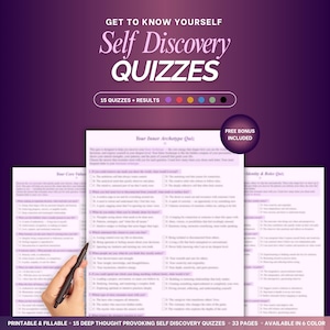 Self-Discovery Quiz Bundle | Self Discovery Workbook, Personality Tests & Shadow Work Quizzes | Fillable and Print Self discovery Questions